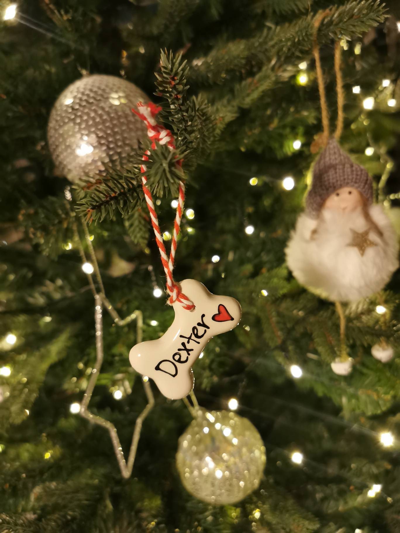 Dog Christmas decoration, personalised Christmas decoration, dog bone hanging decoration, personalised ceramic bone, gift for dogs, Xmas dog