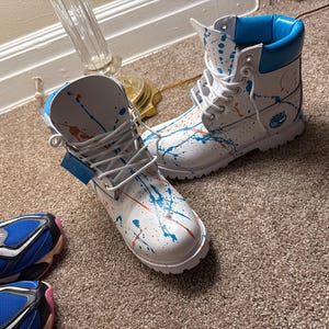 Timberland boots custom made men's Waterproofs turquoise and white