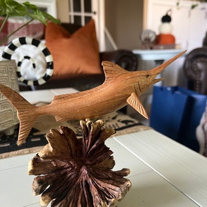 Wooden Marlin Sculpture, Swimming, Fish Statue, Art, Wood Carving, Ocean,  Figurine, Unique Decor, Nautical, Gift for Wife, Gift for Dad 