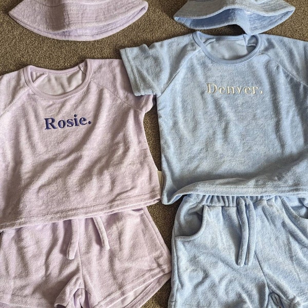 Bisou baby pink embroidered t-shirt towelling shorts co ord