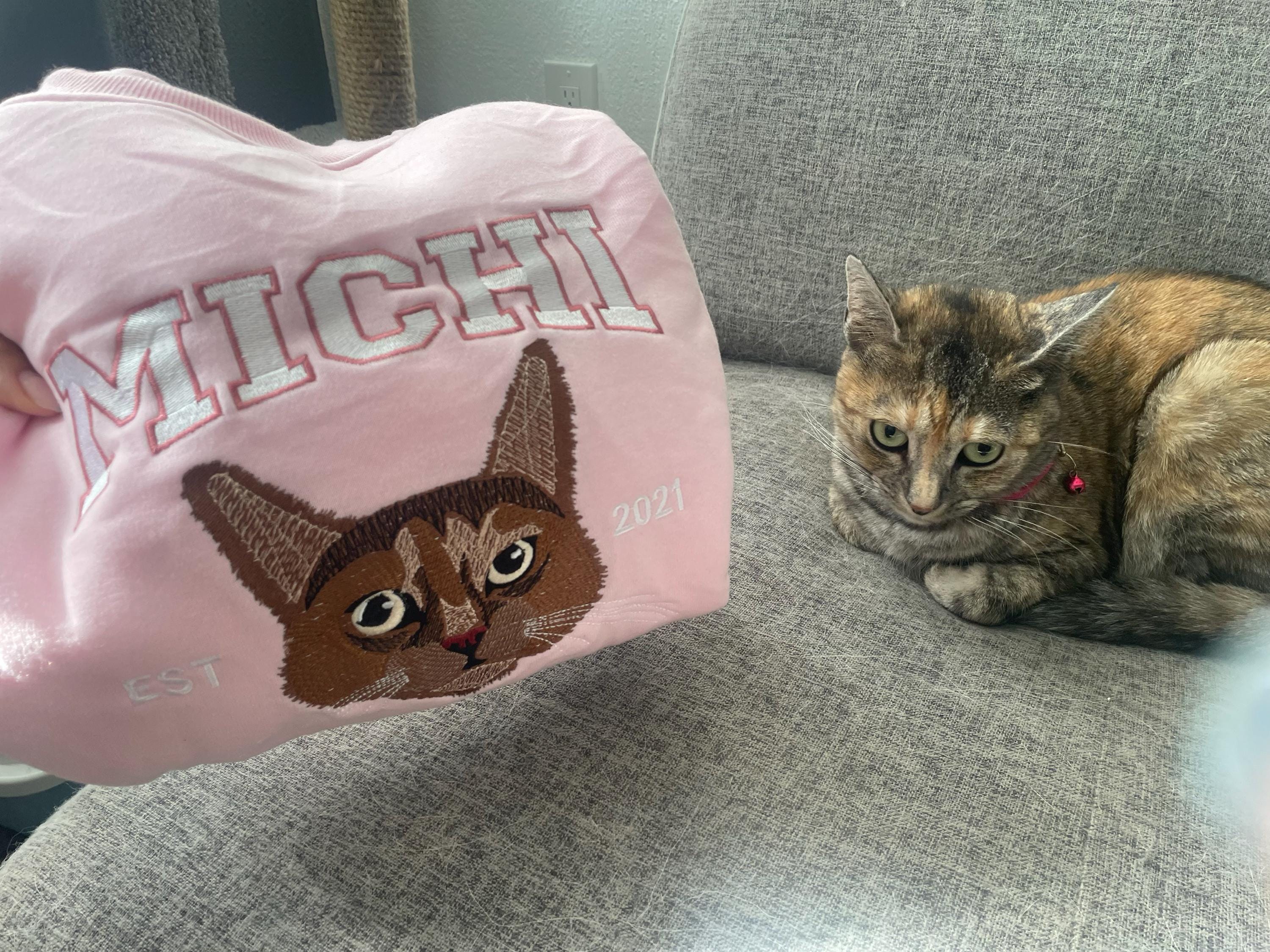 Custom Embroidered Pet From Your Photo T-Shirt, Personalized Cat Sweatshirt, Pet Name Sweatshirt, Cat Mom Gift, Cat Lover Gift, Pet Gift