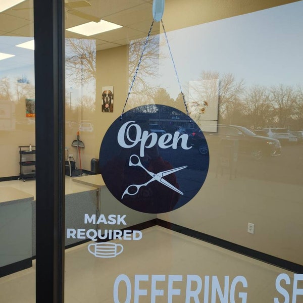 Hair Salon Open Closed Sign With Scissors Business Sign Barbershop Sign ...
