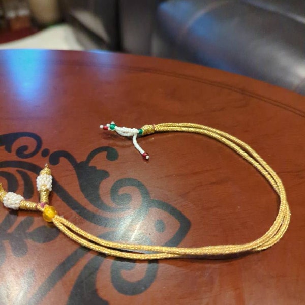 Buy Handmade Adjustable Seed Bead Necklace Cord: Gold Zari Dori, 12 Inch Online In India - Foto 4