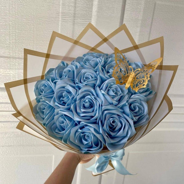 Bling Eternal Roses Bouquet, Ribbon Roses Bouquet.fake Flowers.birthday ...