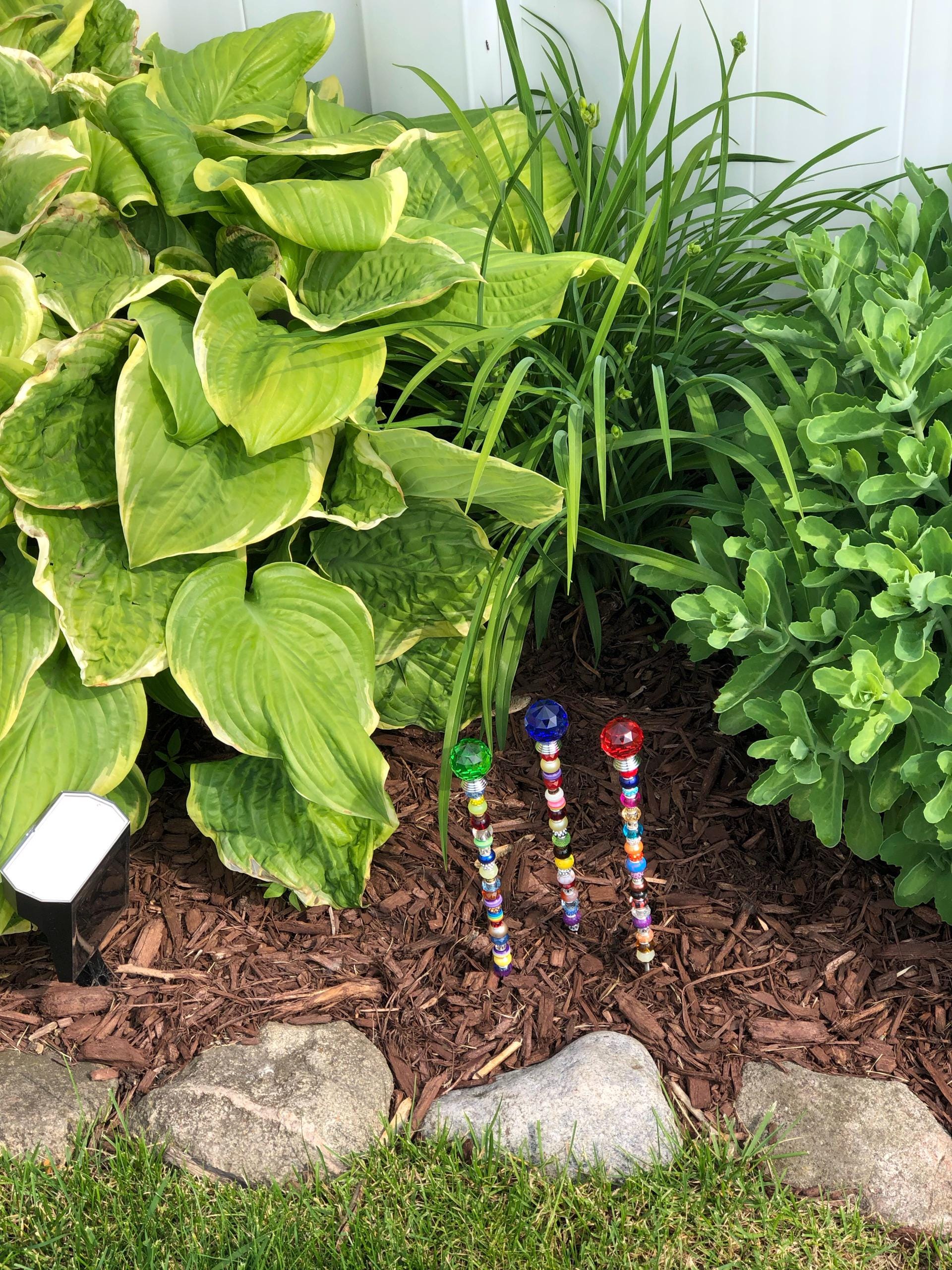 14 inch jeweled garden stake, planter stake, round prism garden stick, fairy garden stake, plant bling, potted plant stake, colorful, pretty
