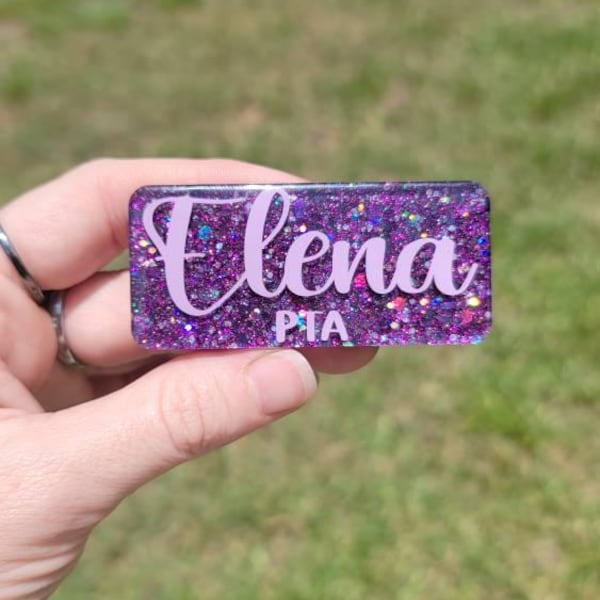 Personalized Glitter Name Tag: Acrylic Magnetic Work Badge - Etsy