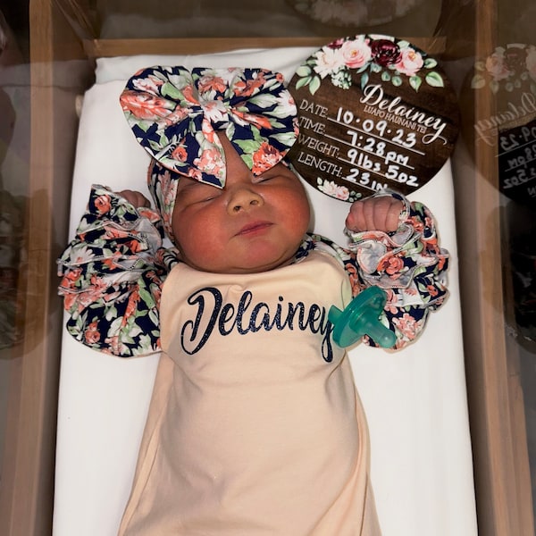 Birth Stats Round Wood Baby Name Sign Wooden Personalized Baby Name ...