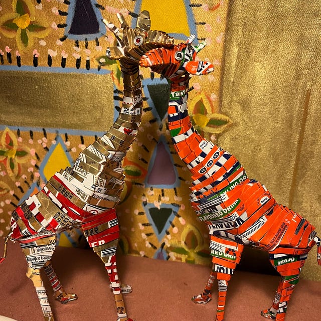 Soda Can Giraffes, Upcycled Aluminum Can Art, Recycled Giraffe
