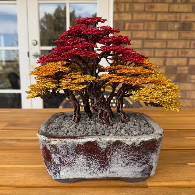 Family Tree Forest Wire Bonsai – Handmade Anniversary Gift, Autumn