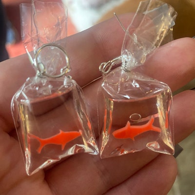 Goldfish in a Bag Dangle Earrings, Funky, Fun Earrings, Bespoke ...