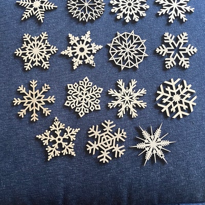 Set of 15x Christmas Wooden Snowflake Ornaments / Laser Cut Wood Decor ...