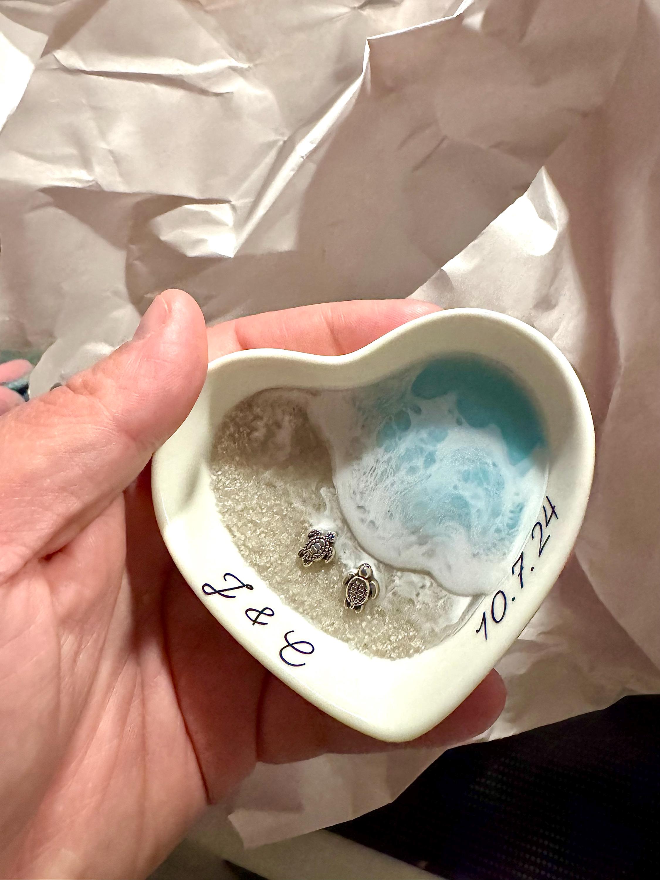 Personalized Turtle Ring Dish Custom Wedding Gift Engagement Engaged Fiancé Wife Custom Ocean Decor Beach Ceramic Heart Woman Anniversary