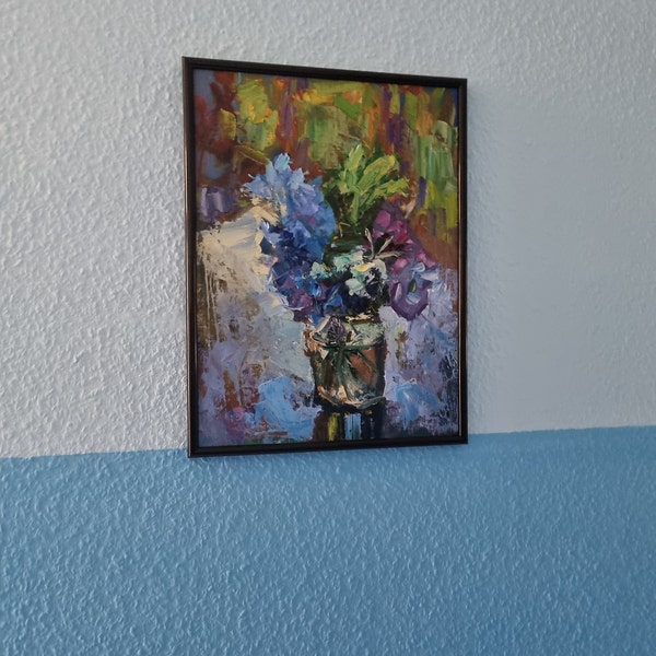 Floral Oil Painting Impasto Blue Flowers Palette Knife - Etsy