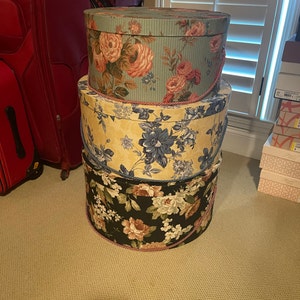 Extra Large 20x10 Hat Box in Pink Floral on Black Fabric 