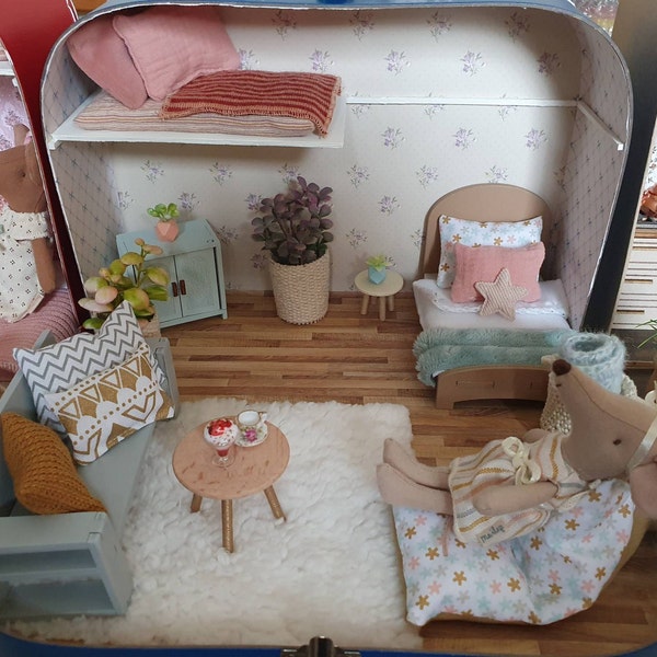 Puppenhaus-Miniaturvorhänge 2 Stück – Weiße Häkelspitzen, 13x11,5 Cm, Mit Schiene, Für Puppenstube-Deko