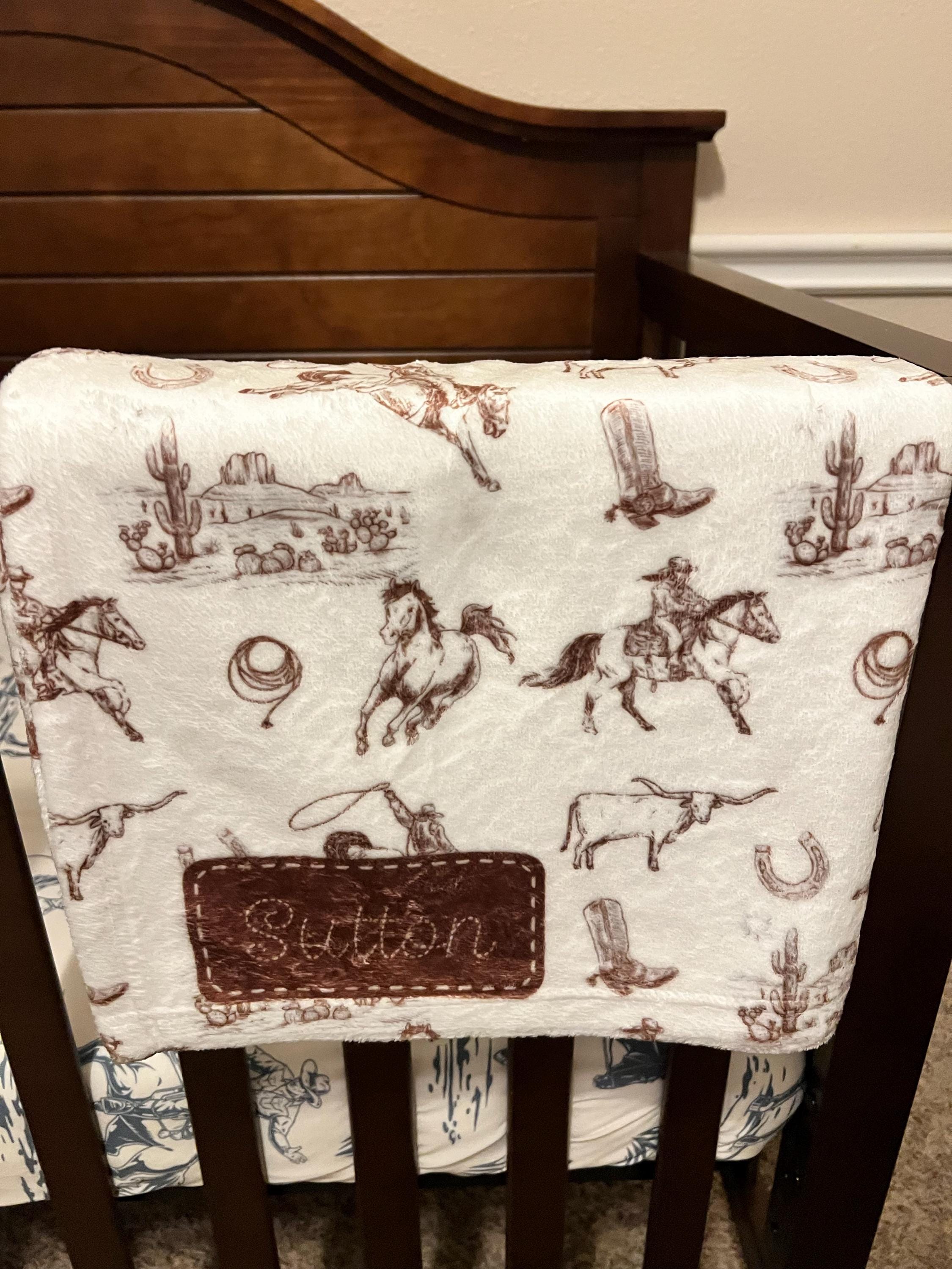 Western Blanket with Name Personalized Ranch Sherpa Throw Vintage Fuzzy Blanket For Children Neutral Gender Cowboy Cowgirl Baby Blanket