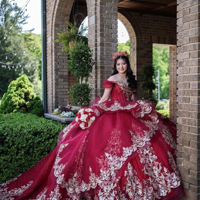 Quinceanera Tiara ,large Gold Crown ,rhinestones Tiara, Bridal Red