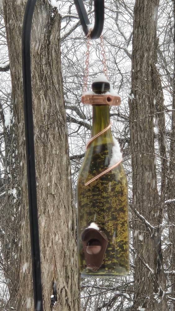 Bird Feeders for the Outdoors, Wild Birdfeeder, Wine Bottle Decor, Upcycled Decor, Garden Decor, Gift for Mom, Wine Bottle Gift Ideas
