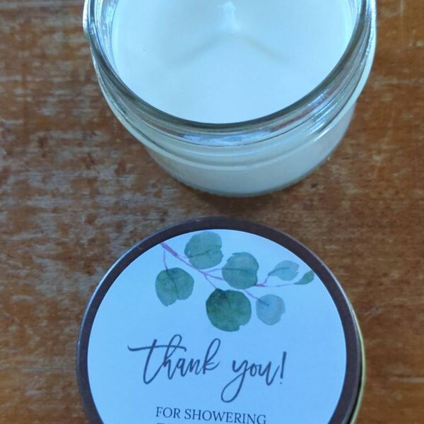 Eucalyptus Bridal Shower Favor Candles / Personalized 4 Oz. Soy Candle ...