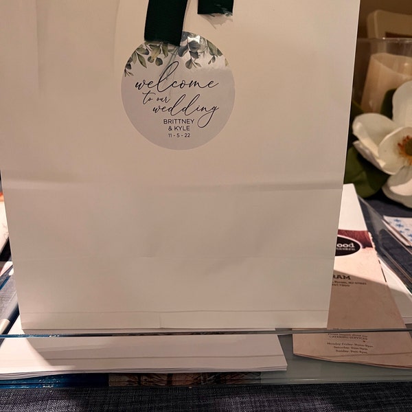 Wedding Welcome Bag Sticker - Eucalyptus Leaves Greenery - Welcome Bag ...