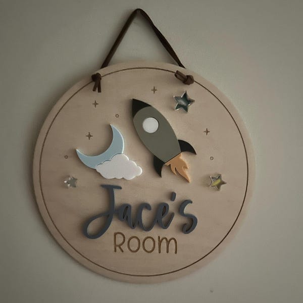 Rocket Ship Space Name Sign | Child's Bedroom Door Name Plaque - Etsy
