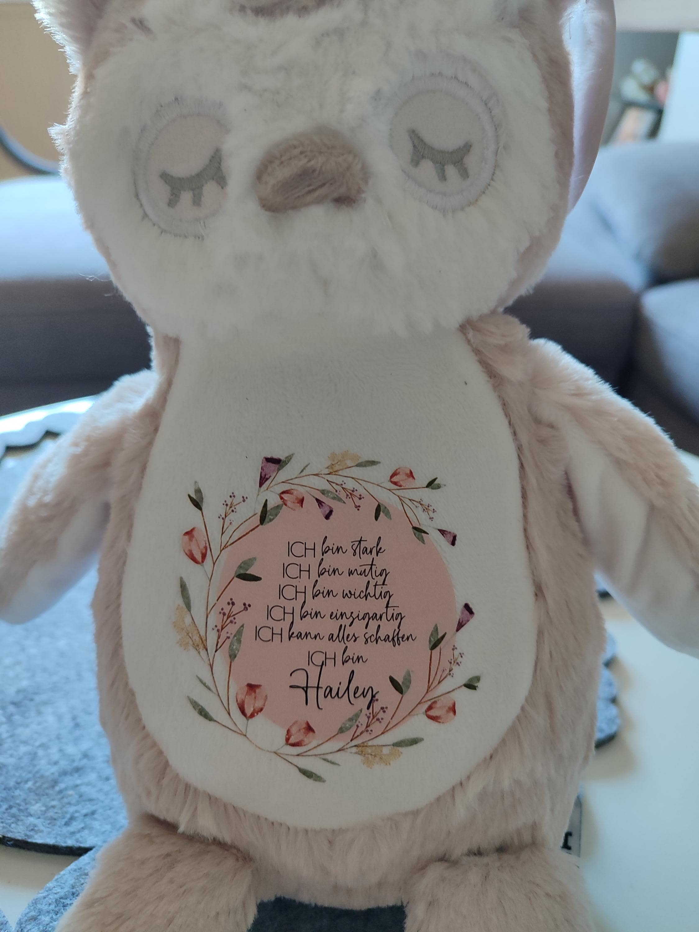personalized plush toy | cuddly toy | school enrollment gift | gift for children | owl, sloth or rabbit | affirmation |