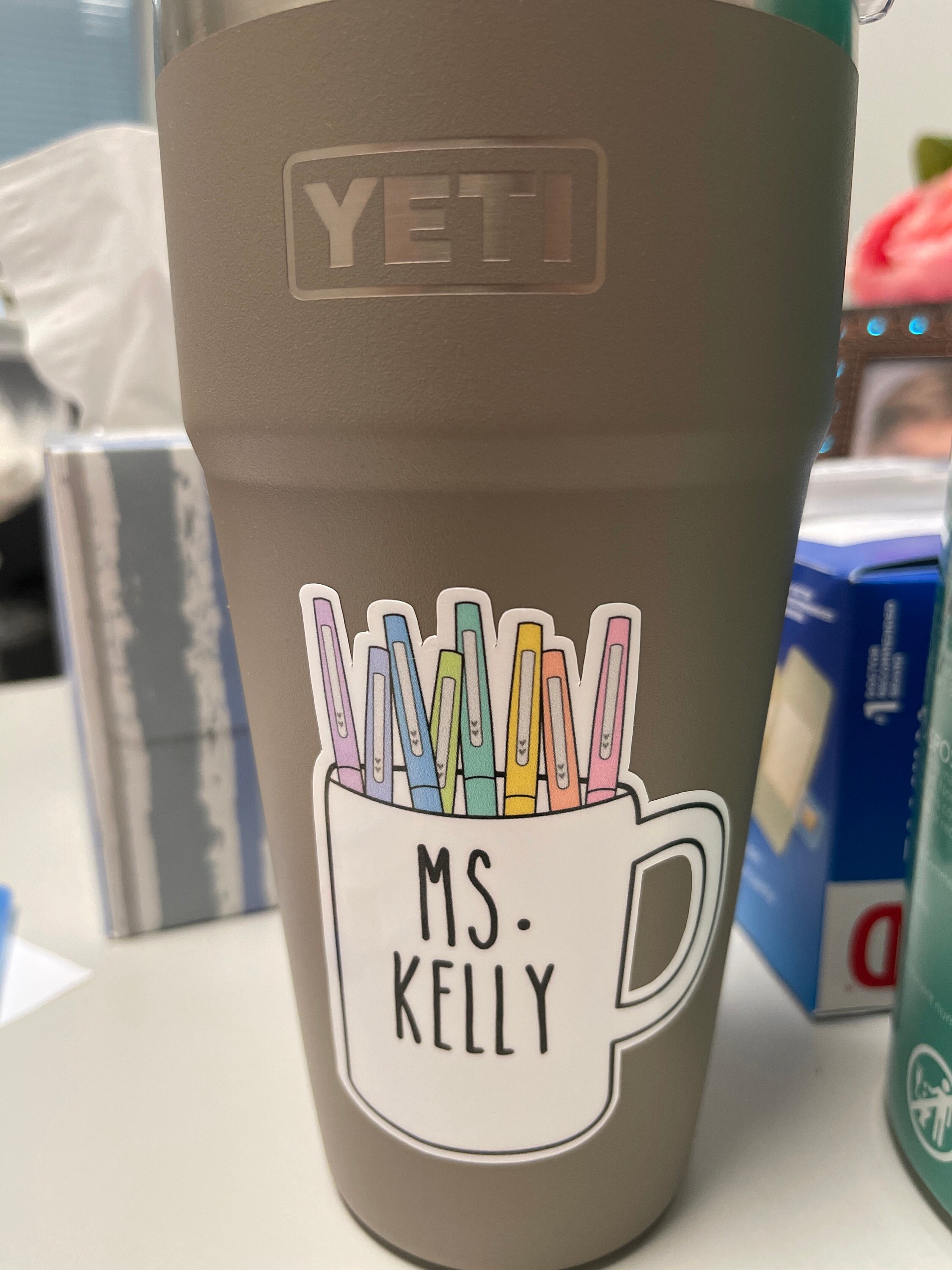 Custom Teacher Coffee Mug Sticker, Personalized Teacher Sticker Coffee Mug, Teacher Flair Pen Sticker