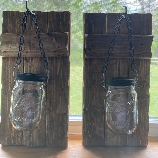 Rustic Candle Holder Set, Rustic Home Decor, Mason Jar Candles, Log ...