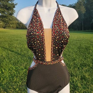 Black Deep V-neck Leotard-YMYH main image 0