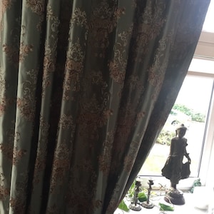 A Pair of Floral Damask Jacquard Custom Curtains up to 104l. Faux Silk ...