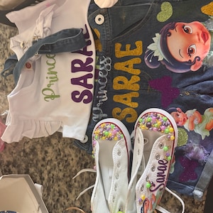 Baby Tiana denim birthday set, tiana converse shoes, birthday outfit ,princess baby tiana birthday outfit with shoes, overall denim dress