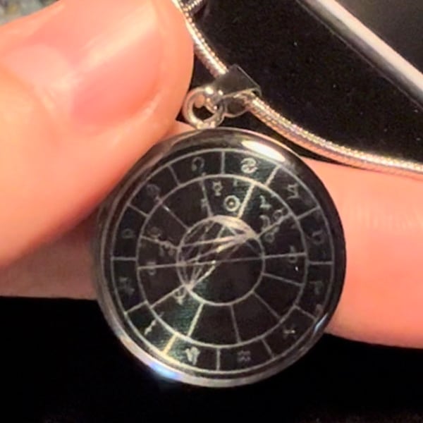 Astrology Birth Chart Necklace Personalized Pendant. Silver & Black