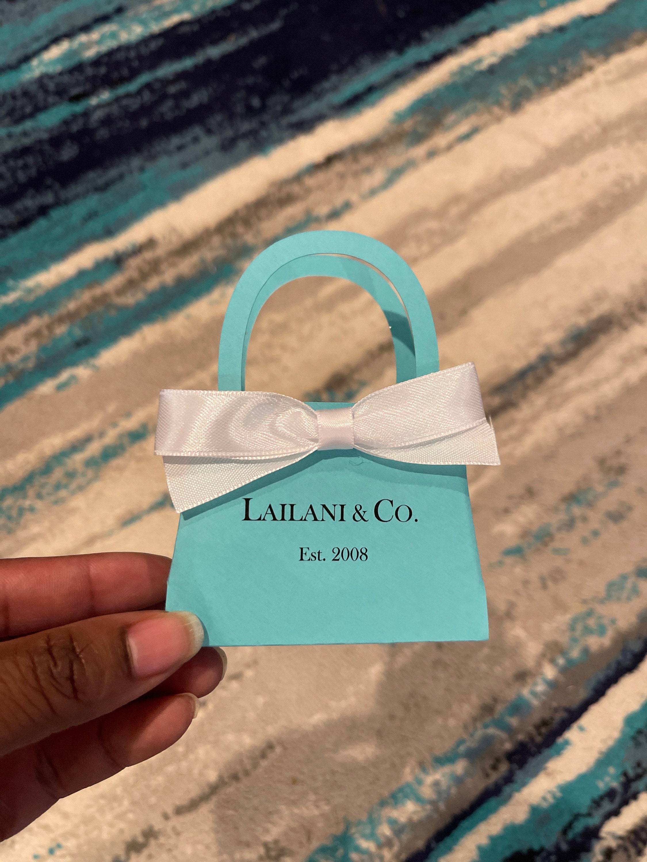 Personalisierte Mini-Geldbörse, Rotkehlchen-Ei-Farbe mit weißer Schleife. Babypartys, Brautpartys, Verlobungen, Sweet 16, Hochzeitssüßigkeiten, 10er-Set