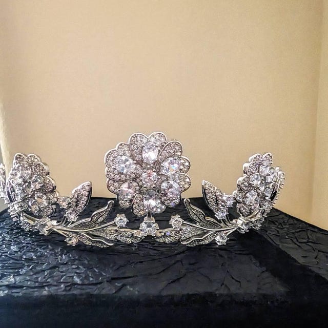 Unique Vintage Silver Star Rhinestone Tiara floral luxury Vintage silver Stars crown tiara art deco diadem bridal prom  main image 2