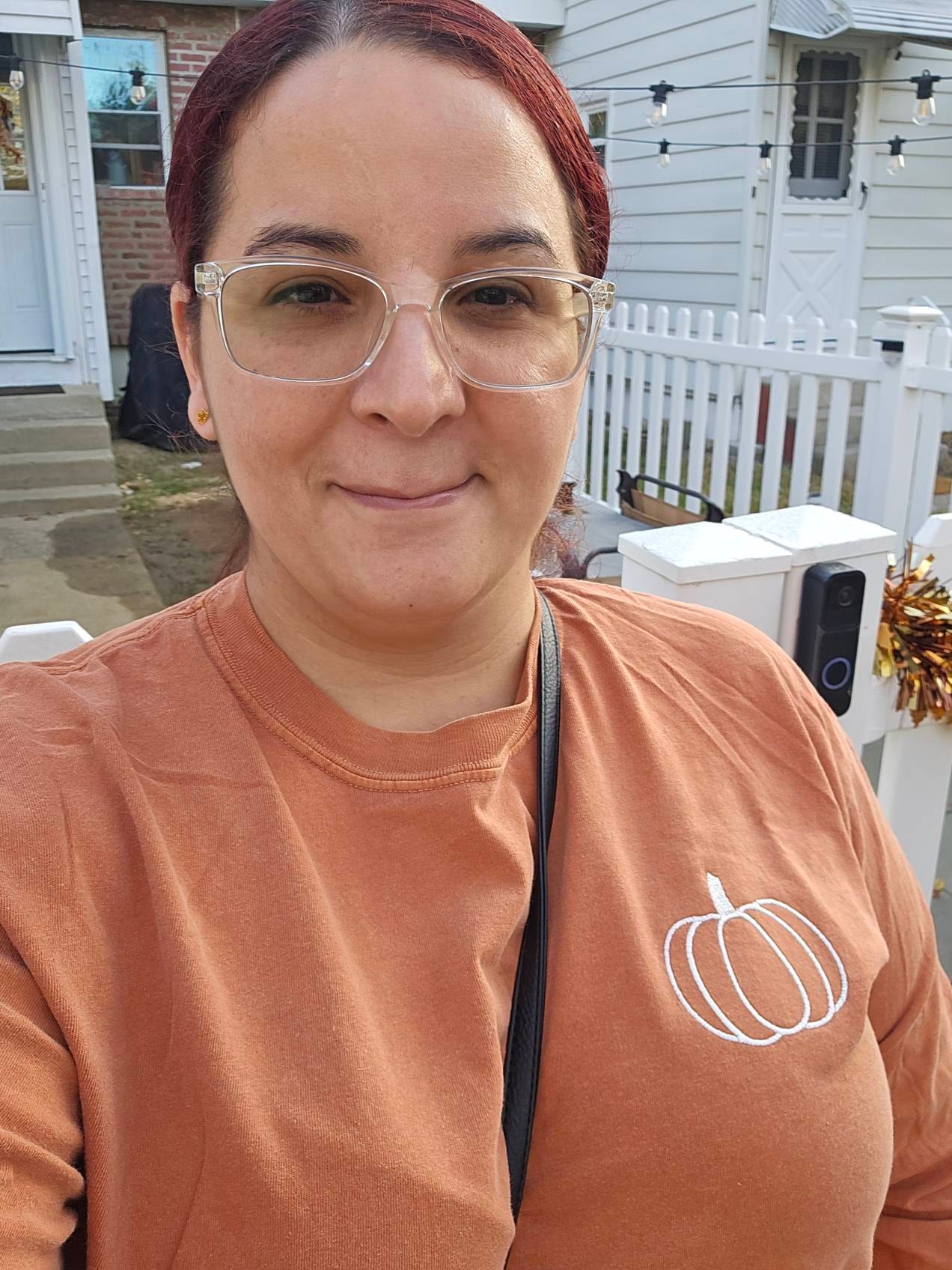 Pumpkin Comfort Colors Embroidered Tee - Pumpkin Outline T-Shirt - Simple Fall Pumpkin Crewneck T-Shirt - Minimal Fall Long Sleeve T-Shirt
