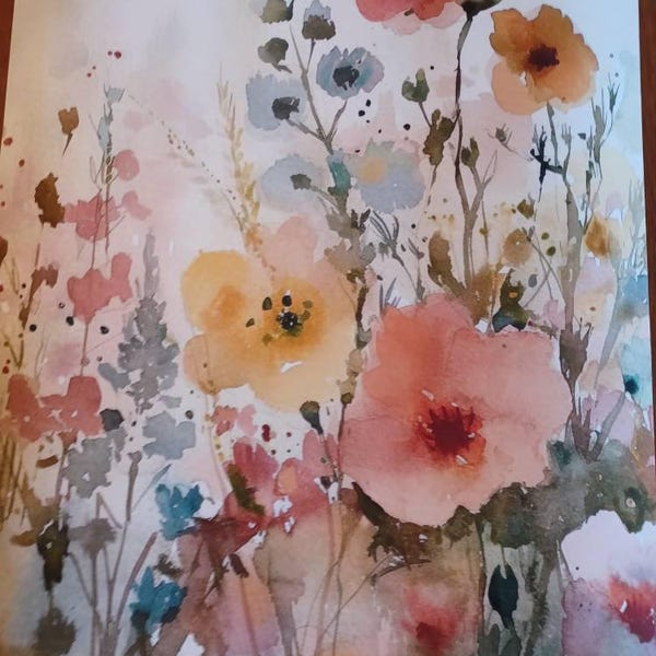 Wildflowers Painting Spring Flower Watercolor Art Print Field of ...
