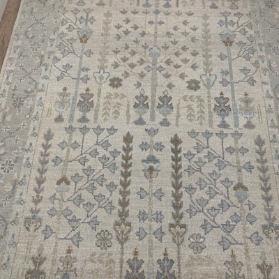 Soft Grey Pine Tree of Life Rug Modern Oushak Rug Premium Wool Hand ...
