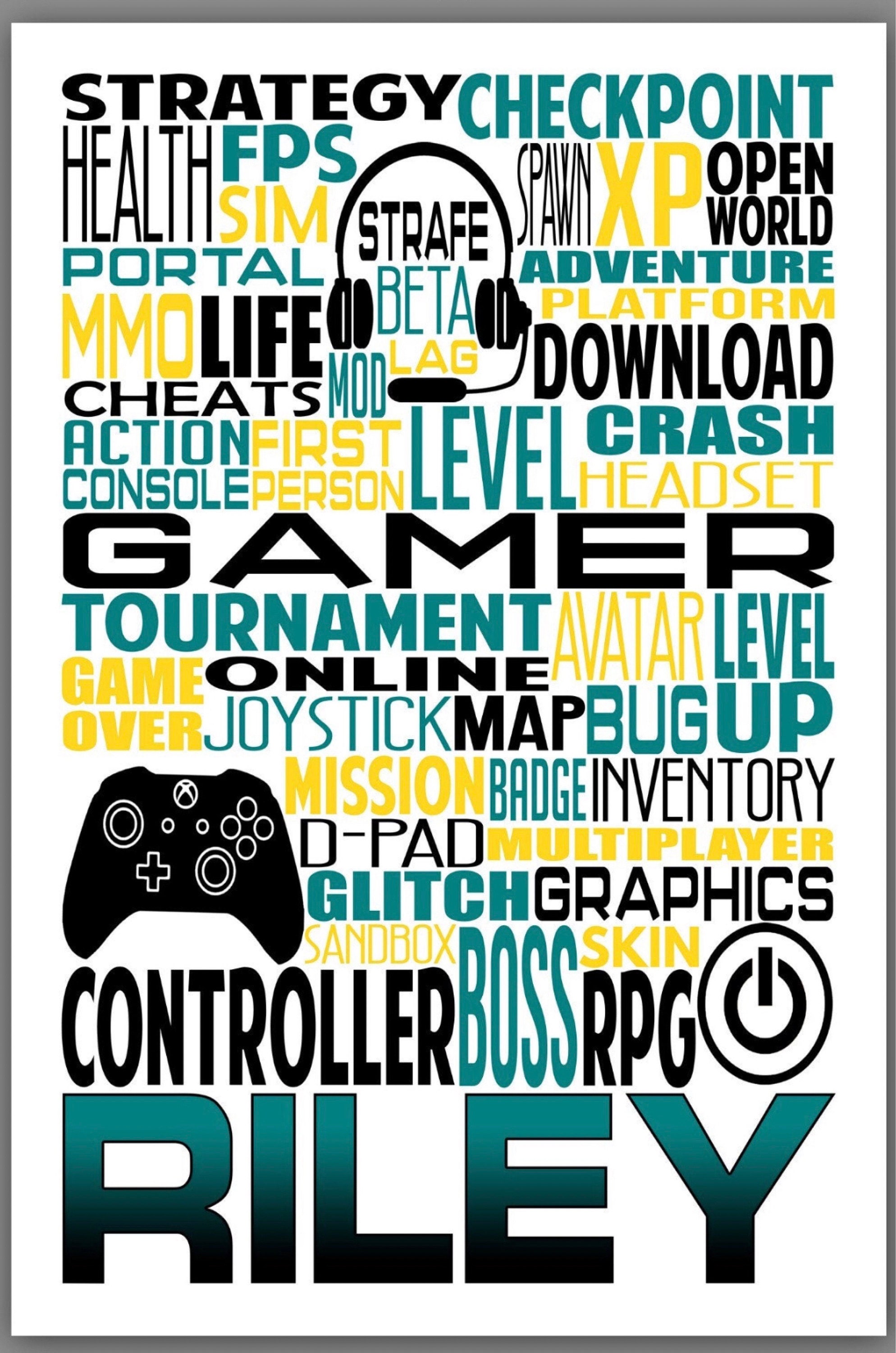 Personalized Gamer Poster, Gamer Typography, Gift For Gamer, Video Game