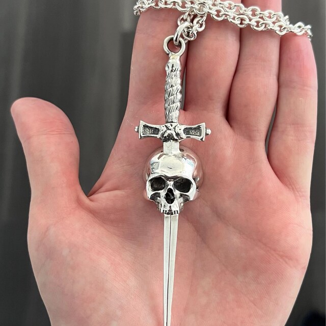 Sterling Silver Skull Dagger Pendant, Gothic Sword Necklace - Etsy