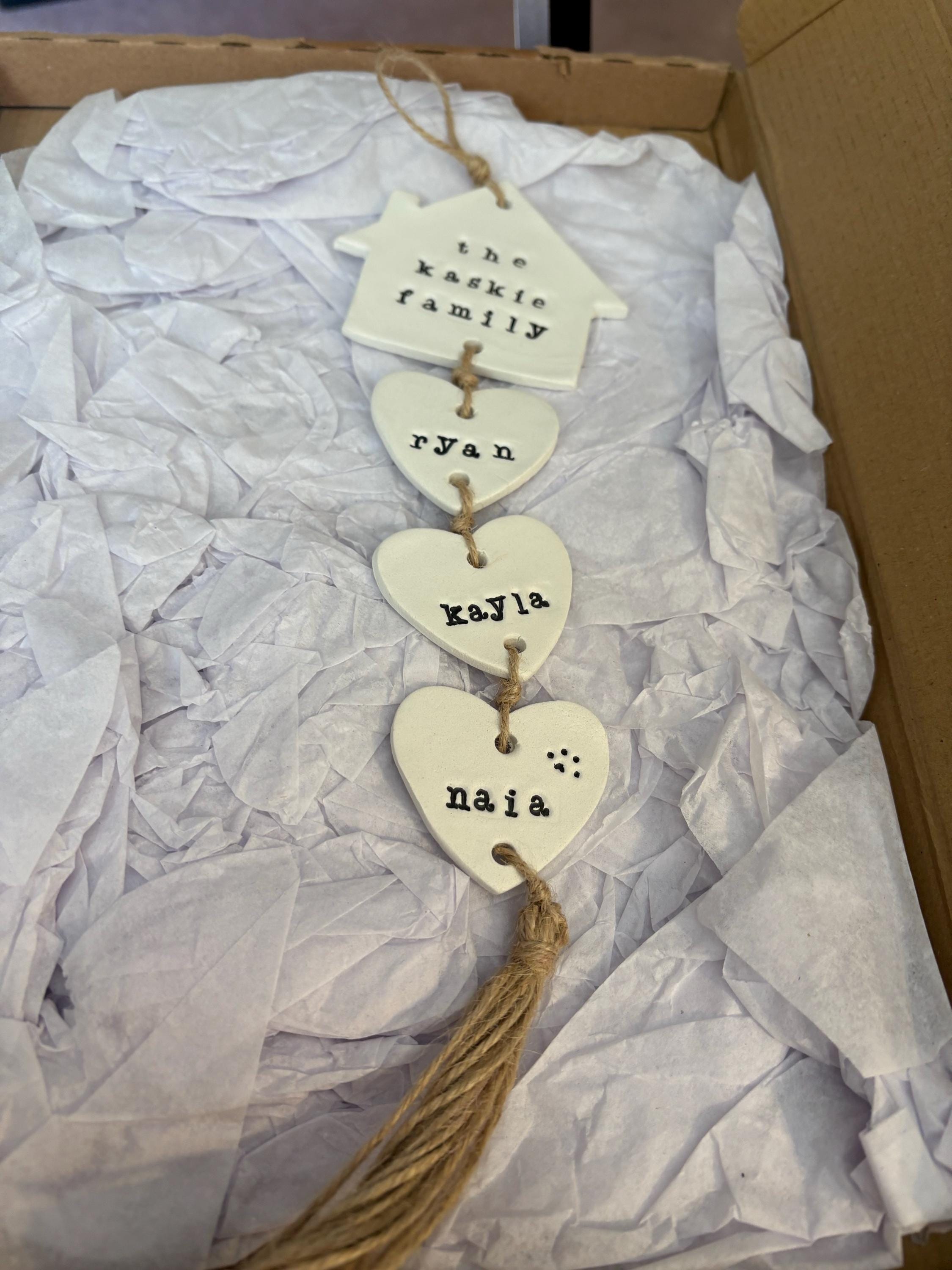 Our Family Clay Wall Hanging, Family Wall Hanger, Our Family Tree Hearts, Housewarming Gift Personalised Sign, Clay Gift, Hanging Hearts