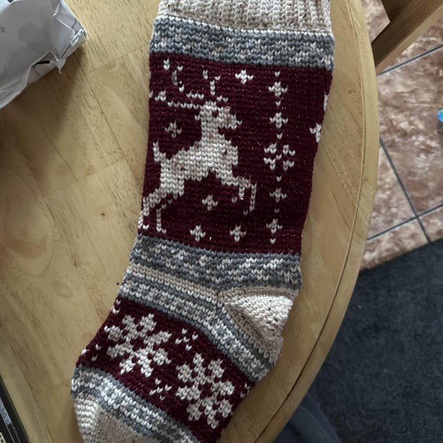 A customer's finished Prancing Deer Stocking Crochet Pattern