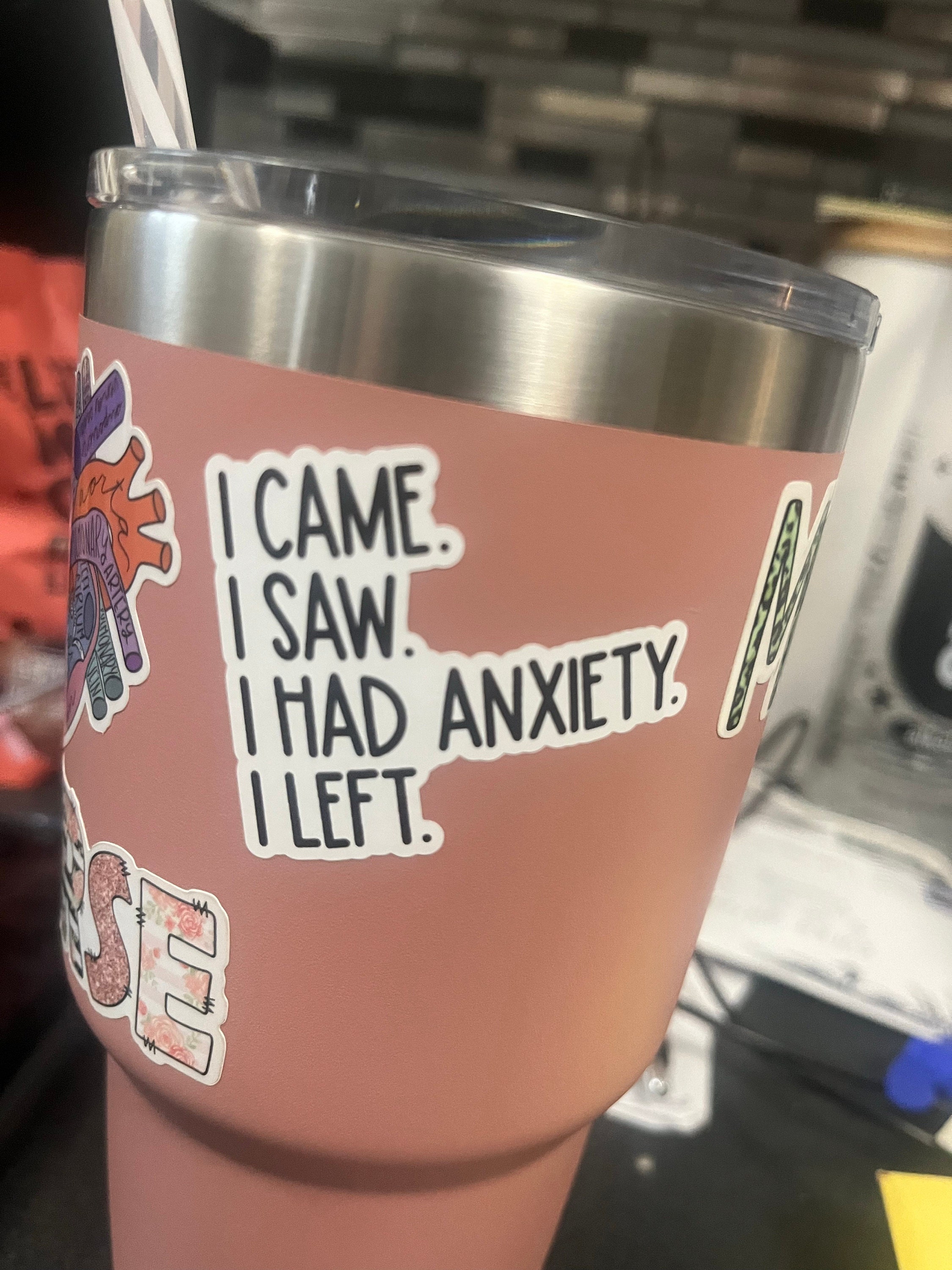 i came i saw i had anxiety i left sticker, funny introvert sticker, funny sticker, laptop decal, anxiety tumbler sticker, anxiety sticker