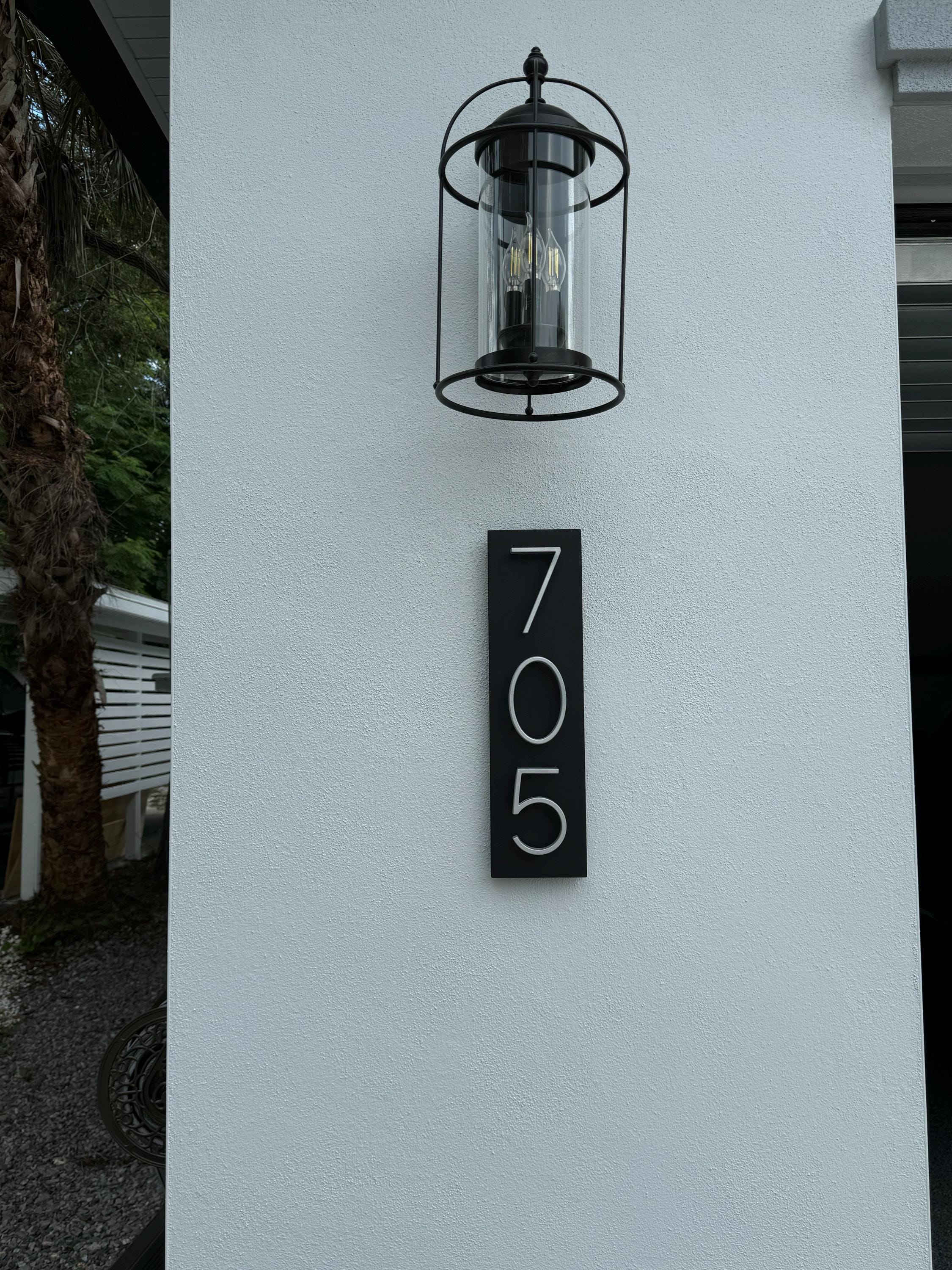 Black House Numbers on Wood, Modern House Number Sign, Metal House Numbers, Modern Address Sign, Wood Address Plaque, In Laws Gift, Vertical
