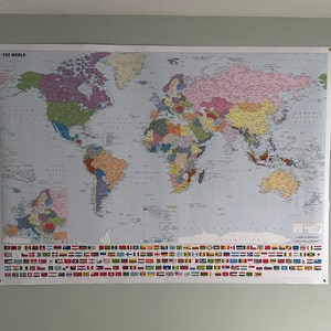 Giant & Large A0 A1 World Map Wall Chart Including Flags Laminated ...