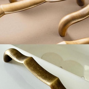 Wavy Aged Brass Cabinet Handles, Bamboo Antique Dresser Pulls, Curved Cabinet Pulls, Old Brass Drawer Handles, Forge Brass Cabinet Pulls