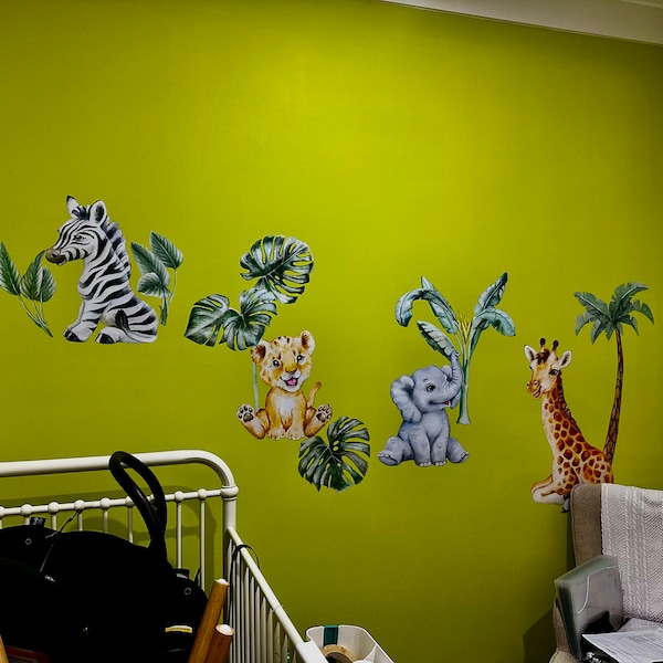 Cute Safari Animals Wall Decal for Kids, Removable Peel and Stick Wall ...