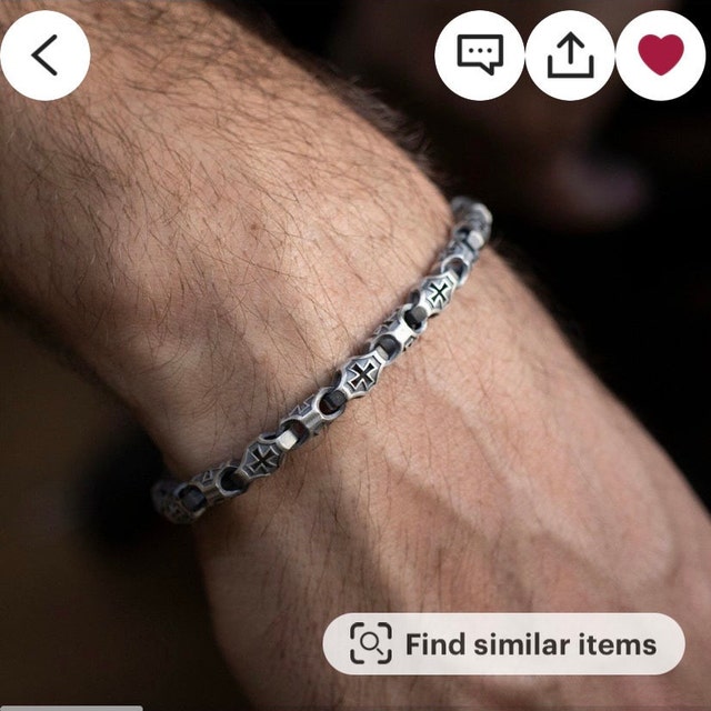 Oxidized Sterling Silver Cross Chain Bracelet, Religious Jewelry