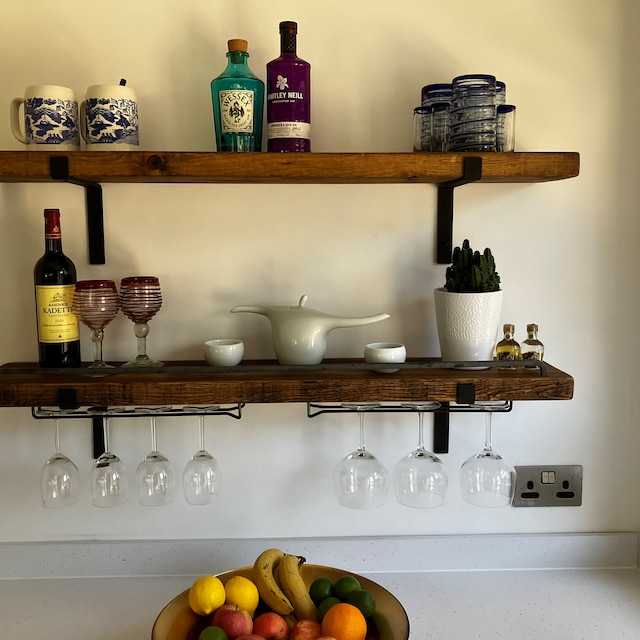 Rustic Diy Pipe Wine Rack Hanging Wine Glass Rack Wall Mounted