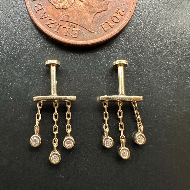 14k Solid Gold Bar Drape Chain Earring Cartilage Chain