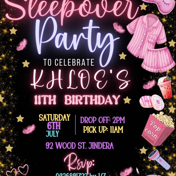 Sleepover Birthday Invitation, Printable Sleepover Invite, Slumber ...
